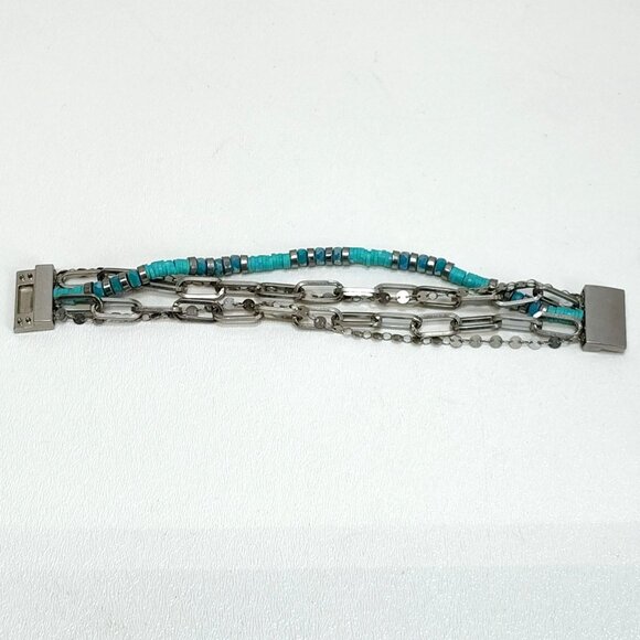 Turquoise & Silver Colored Bracelet Multi-Strand Magnetic Clasp Not Sterling - Picture 3 of 5